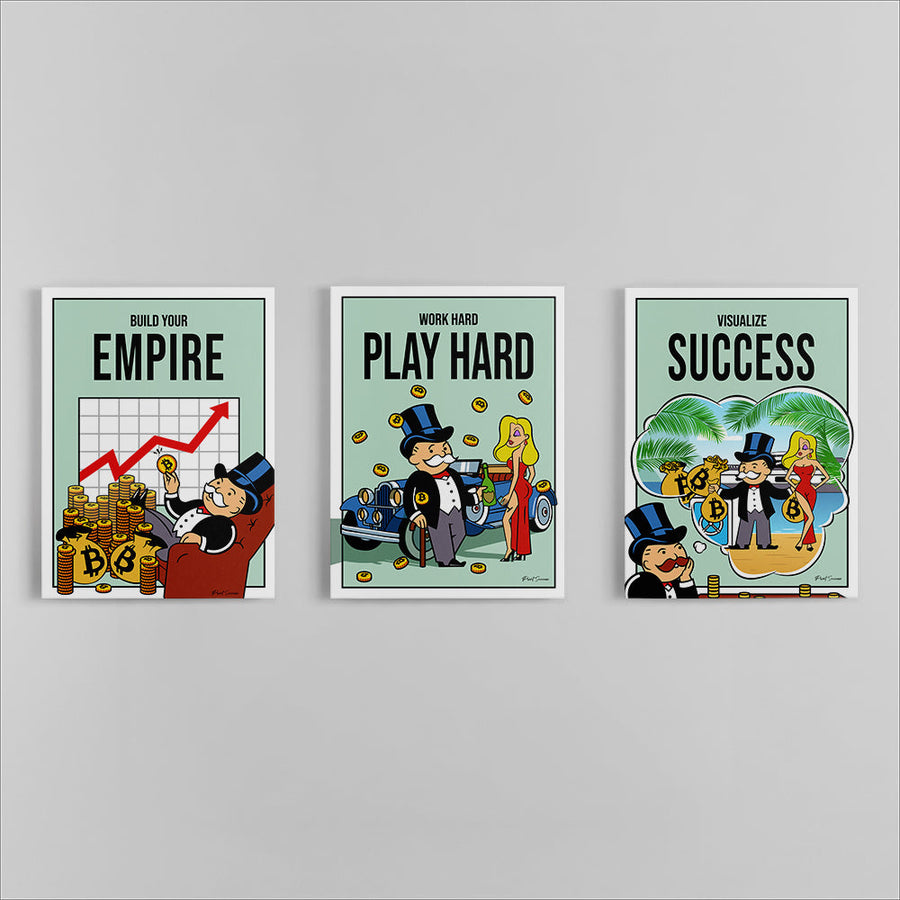 Triple Play Bitcoin - Motivational Monopoly Man Art