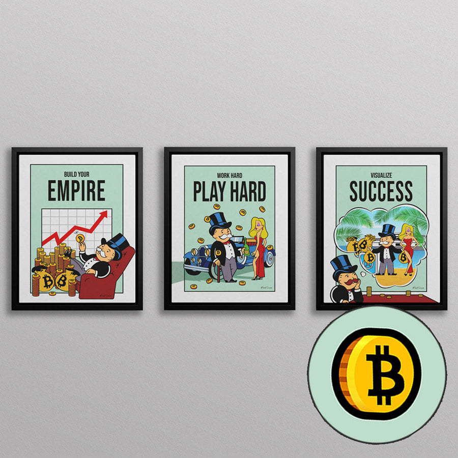 Triple Play Bitcoin - Motivational Monopoly Man Art