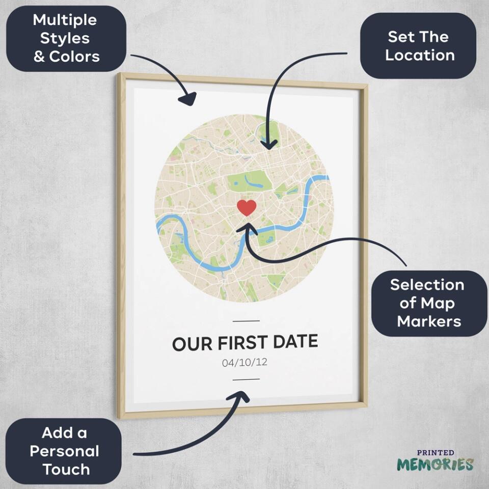 thumbnail image 2 of First Date Map Print - Mark Your Moment 2 of 12